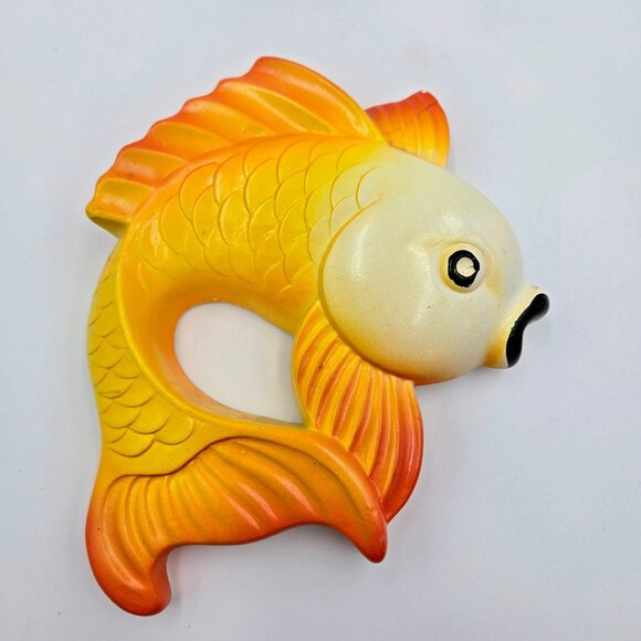 Vintage Koi Goldfish Fish Chalkware Orange Yellow Miller Studio 1977 MCM Read - Picture 4 of 16